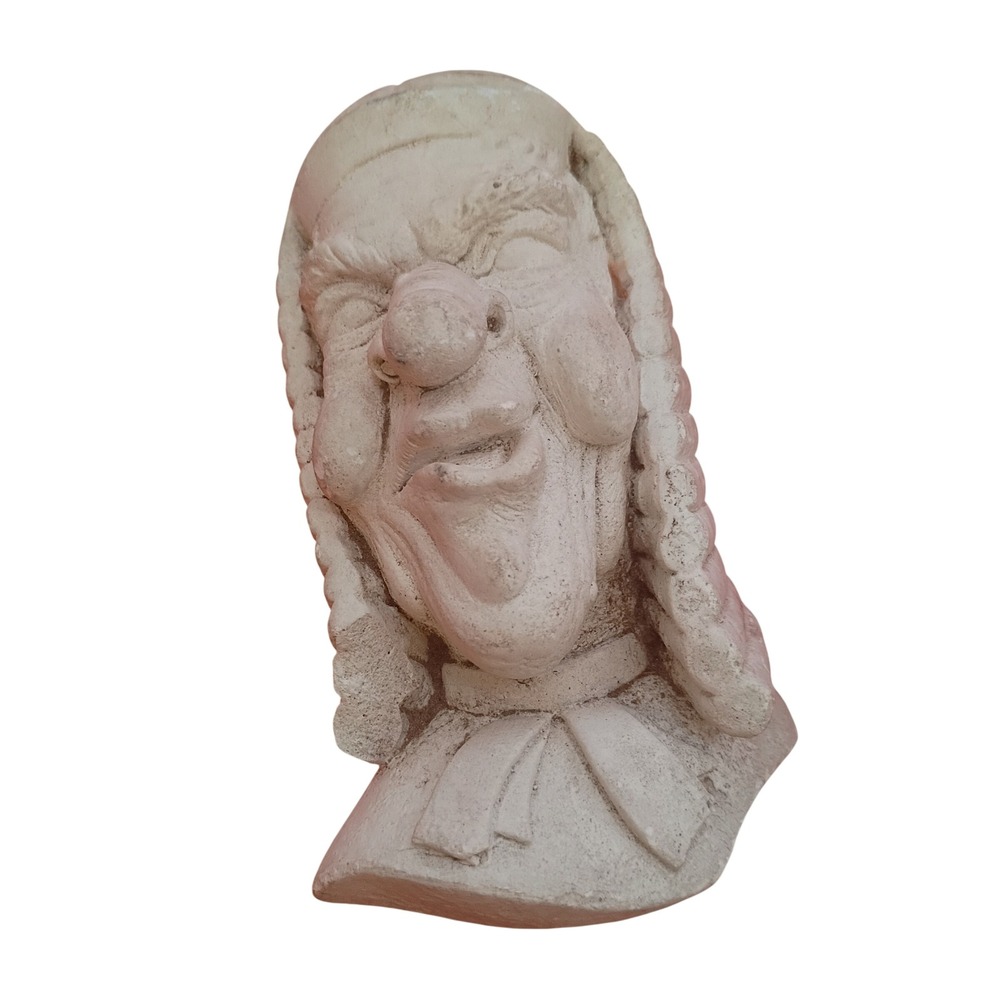Vintage Plaster Judge Barrister Wall Hanging Bust 5in Cream Legal Caricature Art